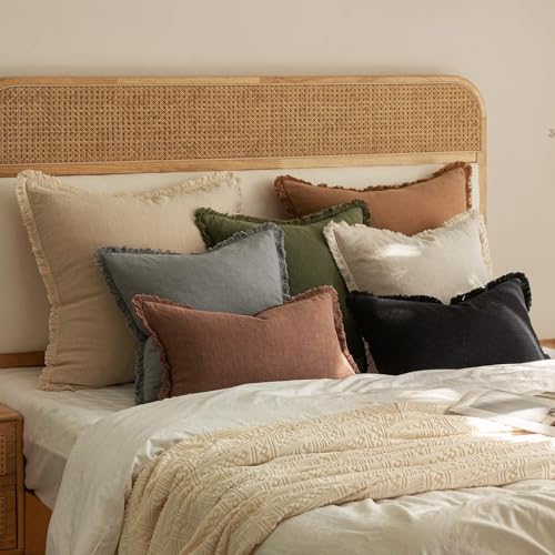 Linen Fringe Decorative Fall Euro Throw Pillow Covers Brick 22x22 (22" x 22" (Pack of 2) / Brick)
