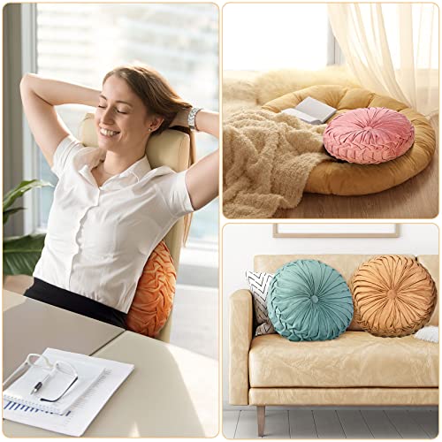 4 Pcs Round Throw Pillows Velvet Pleated Pillows (Orange, Yellow, Pink, Green)