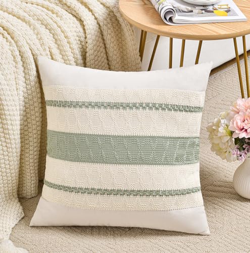 Set of 1 Sage Green Boho Decorative Throw Pillow Covers 22x22 Inch for Living Room Bedroom Couch Bed Indoors (22" x 22" (Pack of 1) / Sage Green)