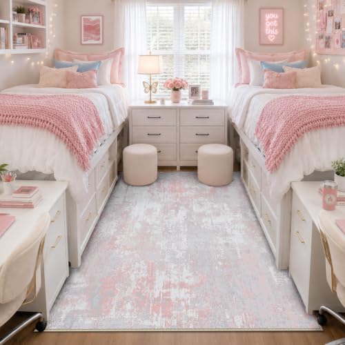 Washable 4'x6' Abstract Area Rug for Living Room Gray Pink (Gray/Pink / 4' x 6' (Rectangular))