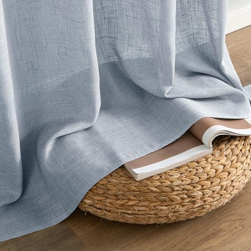 Chambray Blue Linen Curtains 52x84 Inch Long for Bedroom Living Room (Chambray Blue / 52"W x 84"L (Pack of 2))