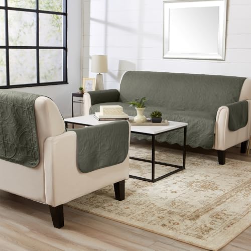 Reversible Sofa Cover (Sofa / Sage Green / Light Gray)