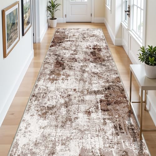 3x12 Washable Runner Rugs for Hallway (Brown/Khaki/White / 3' x 12' (Runner))