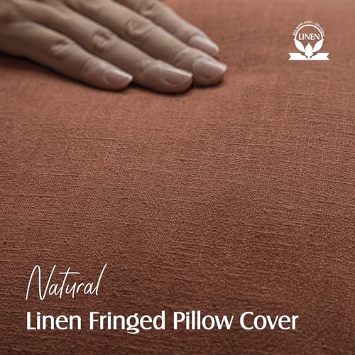 Decorative Linen Fringe Throw Pillow Covers 20×20 Rust Orange (20" x 20" (Pack of 2) / Late Autumn)