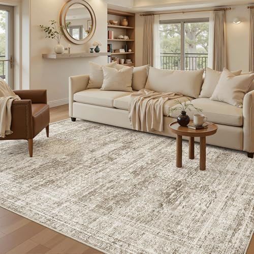 5x8 Area Rugs Brown Low Pile Washable Trendy Faded Style Rug (Brown / 5' x 8' (Rectangular))