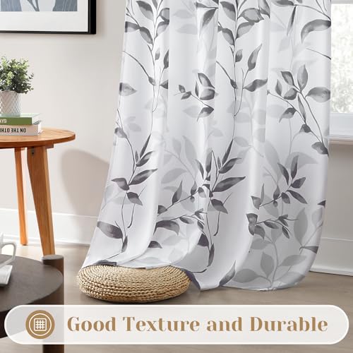 Light Grey and White Privacy Sheer Curtains (Leaves-light Grey / 52"W x 84"L (Pack of 2))