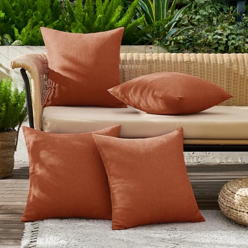 Pack of 4 Decorative Outdoor Throw Pillow Covers Linen Waterproof Pillow Covers Summer Farmhouse Cushion Cases for Patio Garden Tent Balcony Couch Sofa 16x16 Inch Rust (16" x 16" (Pack of 4) / Rust)