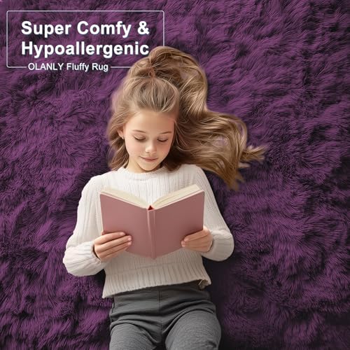 5x7 Machine Washable Large Area Rugs for Living Room (5x7 Ft / Dark Purple)