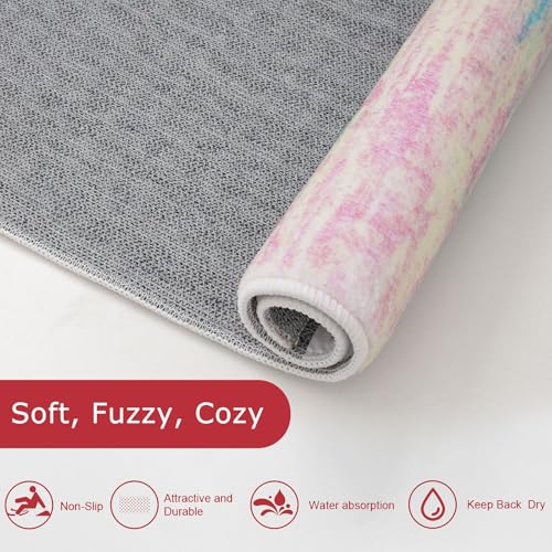 Modern Abstract Runner Rug 2x6 Multi Pink Runners for Hallways Kitchen Rug Non Slip Washable Carpet Rug Runner Laundry Mat with Soft Low Pile for Entryway Bathroom Bedroom Kitchen (Multi-pink / 2' x 6' (Runner))