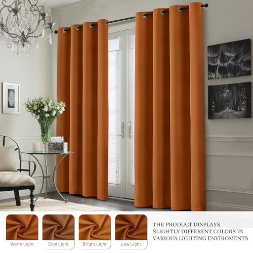 Burnt Orange 100% Blackout Curtains 63 Inches Long 50" Wide 2 PCS (50"W x 63"L (Pack of 2) / Burnt Orange With White Backing)