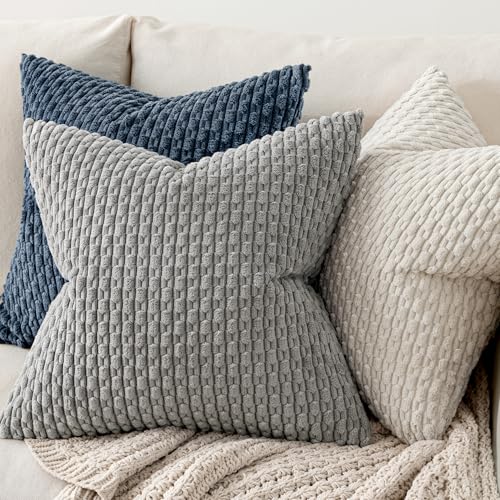 Lumbar Decorative Throw Pillow Covers 12x20 Cream White Corduroy (20" x 12" (Pack of 2) / Cream White)