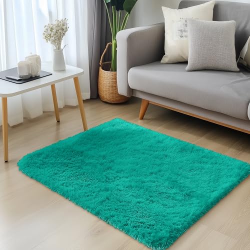 2x3 Machine Washable Small Bedside Rug (2x3 Ft / Teal Green)
