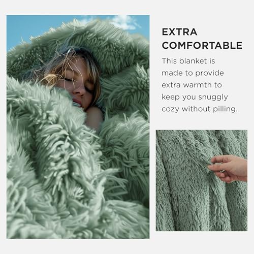 Faux Fur Fluffy Sherpa Blanket Couch Throw Sage Green 50"x60" (12- Sage Green / Throw (50" X 60"))