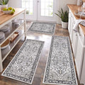HEBE Boho Kitchen Rugs Set of 3 (Black/Brown / 20"x32"+20"x48"+20"x59")