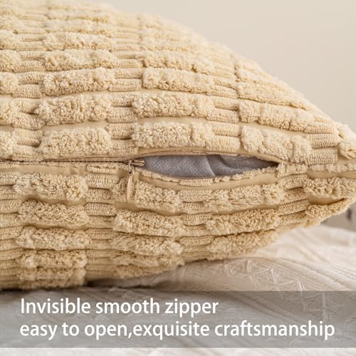 Pack of 2 Corduroy Decorative Throw Pillow Covers 18x18 Inch (Beige / 18" x 18" (Pack of 2))