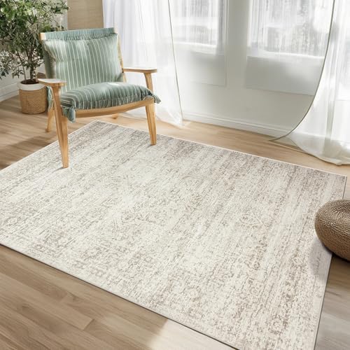 Small Washable Rugs 4x6 Area Rugs for Living Room (4' x 6' (Rectangular) / Beige-ivory-cream-brown-camel)