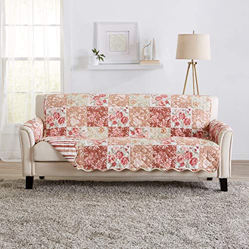 Reversible Floral Patchwork Sofa Furniture Protector (Sofa / Burgundy / Taupe)