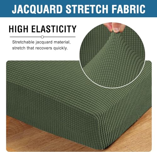 Super Stretch Individual Seat Cushion Covers Sofa Covers Couch Cushion Covers Slipcover Sets Thick Jacquard Textured Twill Fabric (Bronze Green / 1 Cushion Loveseat)