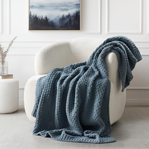 HOME Chunky Chenille Knit Throw Blanket (Stormy Blue / 60" X 80")