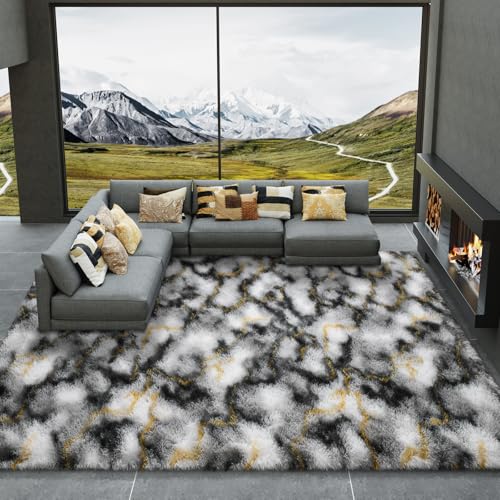 8x10 Area Rugs Fluffy Living Room Carpet for Kids Bedroom (Grey-gold / 8' x 10' (Rectangular))