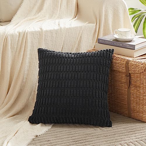 4 Packs Decorative Throw Pillow Covers for Living Room Couch Bed (14" x 14" (Pack of 4) / Black)