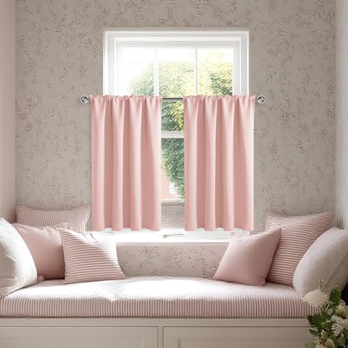 Short Blackout Curtains 52 x 36 Inch for Kitchen RV Bunk Blush Pink (Blush Pink / 52"W x 36"L (Pack of 2))