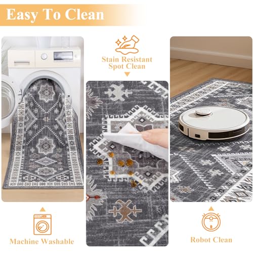 HEBE Boho Kitchen Rugs Set of 3 (Natural/Grey / 20"x32"+20"x48"+20"x59")