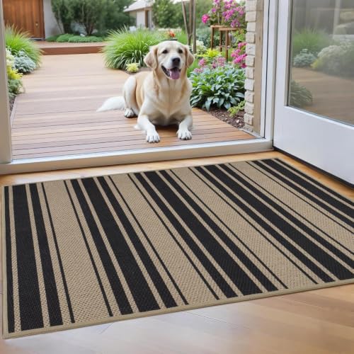 Striped Easy Jute Kitchen Rug 2x3 Entryway Rug Front Door Mat (2'*3'(Rectangular) / Black/Striped)