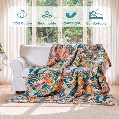 Boho Throw Blanket 50"x60" Vintage Jungle Bird Blanket for Couch (Jungle Jewel / 50"x60")