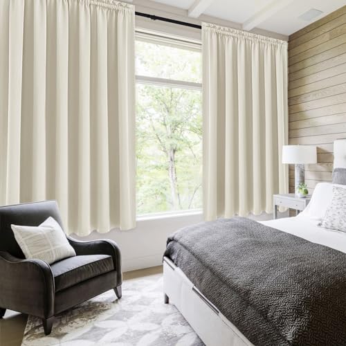 Wide Blackout Curtains for Bedroom 70 x 72 Inch Long Light Beige (Light Beige / 70"W x 72"L (Pack of 2))
