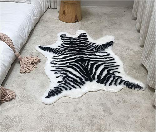 Zebra Print Rug Faux Animal Cowhide Skin Area Rug Leather Carpet Mat Small Size for Home Office Livingroom 3.1' x 3.6' (Zebra Print - 3.1x3.6ft)
