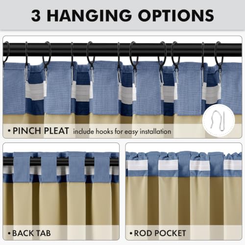 100% Blackout Linen Curtains for Bedroom 42 x 90 Inch Blue 2 Panels (Blue / 42"W x 90"L (Pack of 2))