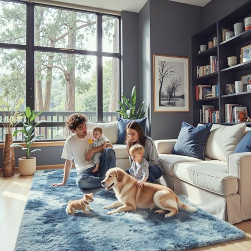 Small Shag Area Rug for Bedroom (Dark Blue Tie-dyed / 2' x 3' (Rectangular))