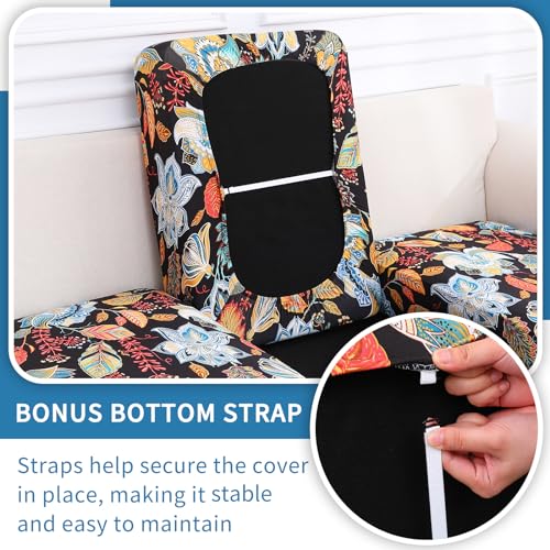 Printed Couch Cushion Covers (Black & Orange / Seat Cover Medium)