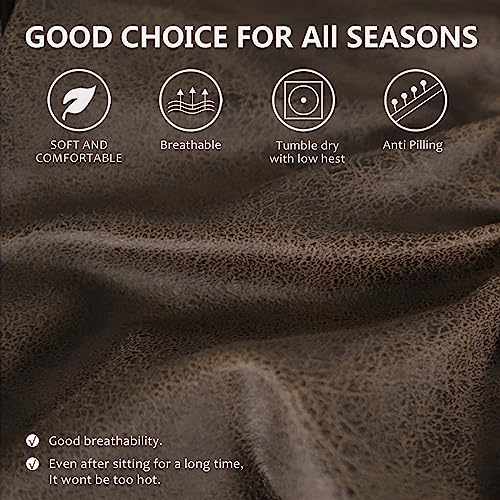 Leather Look Couch Cushion Covers Sofa Seat Slipcovers Sets Couches Furniture Protector for Sectional Armchair Loveseat Pets Kids Stretch Spandex Fabric (3 T-Cushion Sofa / Brown)