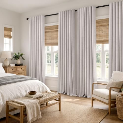 100% Blackout Linen Curtains for Bedroom 42 x 96 Inch Ivory 2 Panels (Ivory / 42"W x 96"L (Pack of 2))