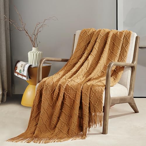 Almond Throw Blanket 50 x70 Inch Jacquard Throw Knitted Blanket (Jacquard-almond / 50"x70")