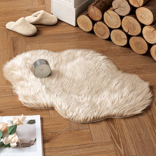 Fluffy Area Rug 2'x3' Cloud Faux Fur Sheepskin Rug for Bedroom Beige (2' x 3' (Cloud) / Beige)