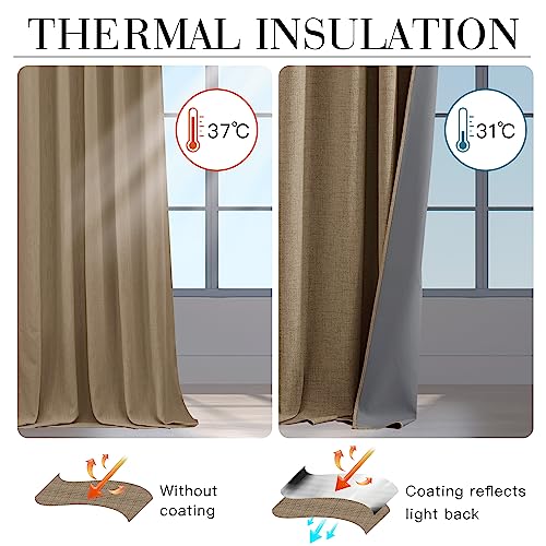 Burlap 100% Blackout Linen Curtains 72 Inch Long for Bedroom (Burlap / 52"W x 72"L (Pack of 2))