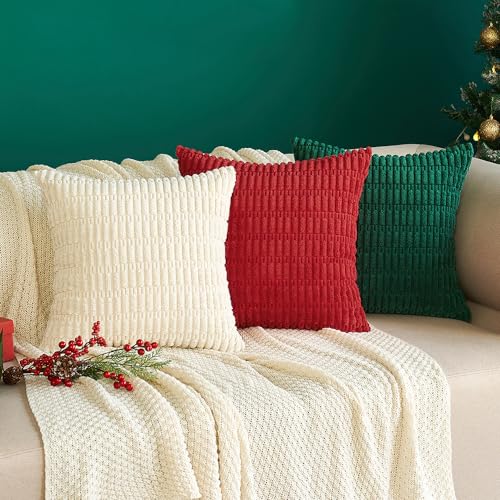 Christmas Corduroy Decorative Throw Pillow Covers 18x18 Red (Red / 18" x 18" (Pack of 2))