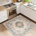 Washable Area Rug (Beige/Blue/Orange / 4' x 4' (Square))