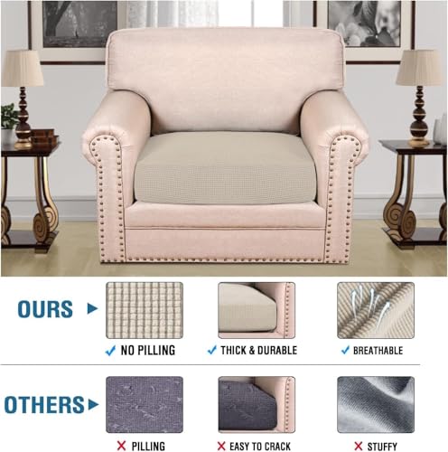 Super Stretch Individual Seat Cushion Covers Sofa Covers Couch Cushion Covers Slipcover Sets Thick Jacquard Textured Twill Fabric (Island Fossi / 1 Cushion Chair)
