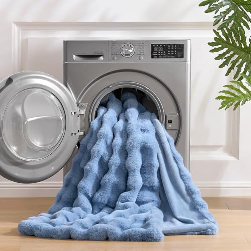 Faux Fur Bubble Throw for Couch (Misty Blue / Twin(60" x 80"))
