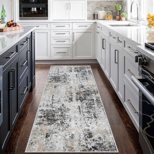 Runner Rugs for Hallways Kitchen 2.6x8 Non Slip Washable Black Grey Gold (Black Grey/Gold / 2'6" x 8' (Rectangular))