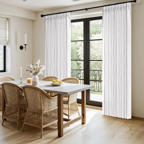Pinch Pleated Thick Linen Curtains 84 Inch Long 2 Panels White (White / 40"W x 84"L (Pack of 2))