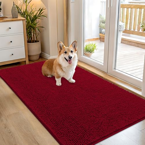 Dog Door Mat for Muddy Paws 54x32 (Red / 54" X 32")