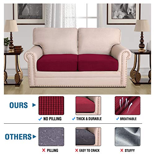 High Stretch Individual Seat Cushion Covers Sofa Slipcovers Couch Cushion Covers Sofa Covers Featuring Jacquard Textured Twill Fabric (Wine/Burgundy)