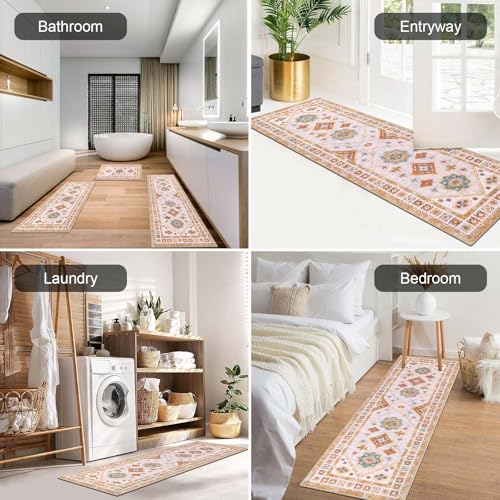 HEBE Boho Kitchen Rugs Set of 3 (Colorful Cream / 20"x32"+20"x48"+20"x59")