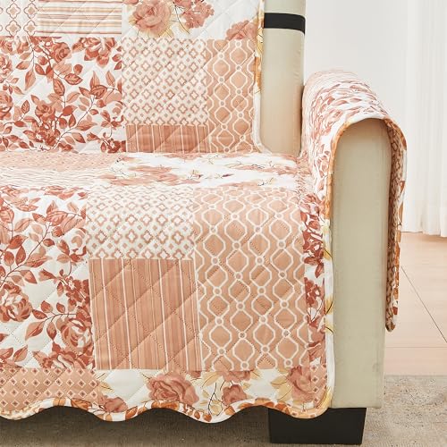 Reversible Patchwork Loveseat Cover (Loveseat / Patchwork - Dusty Rose)