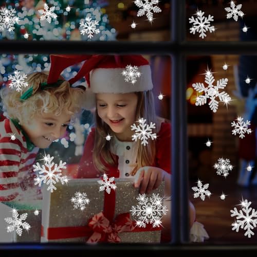 240Pcs Christmas Window Clings Glitter Snowflakes Window Decals (Glitter)
